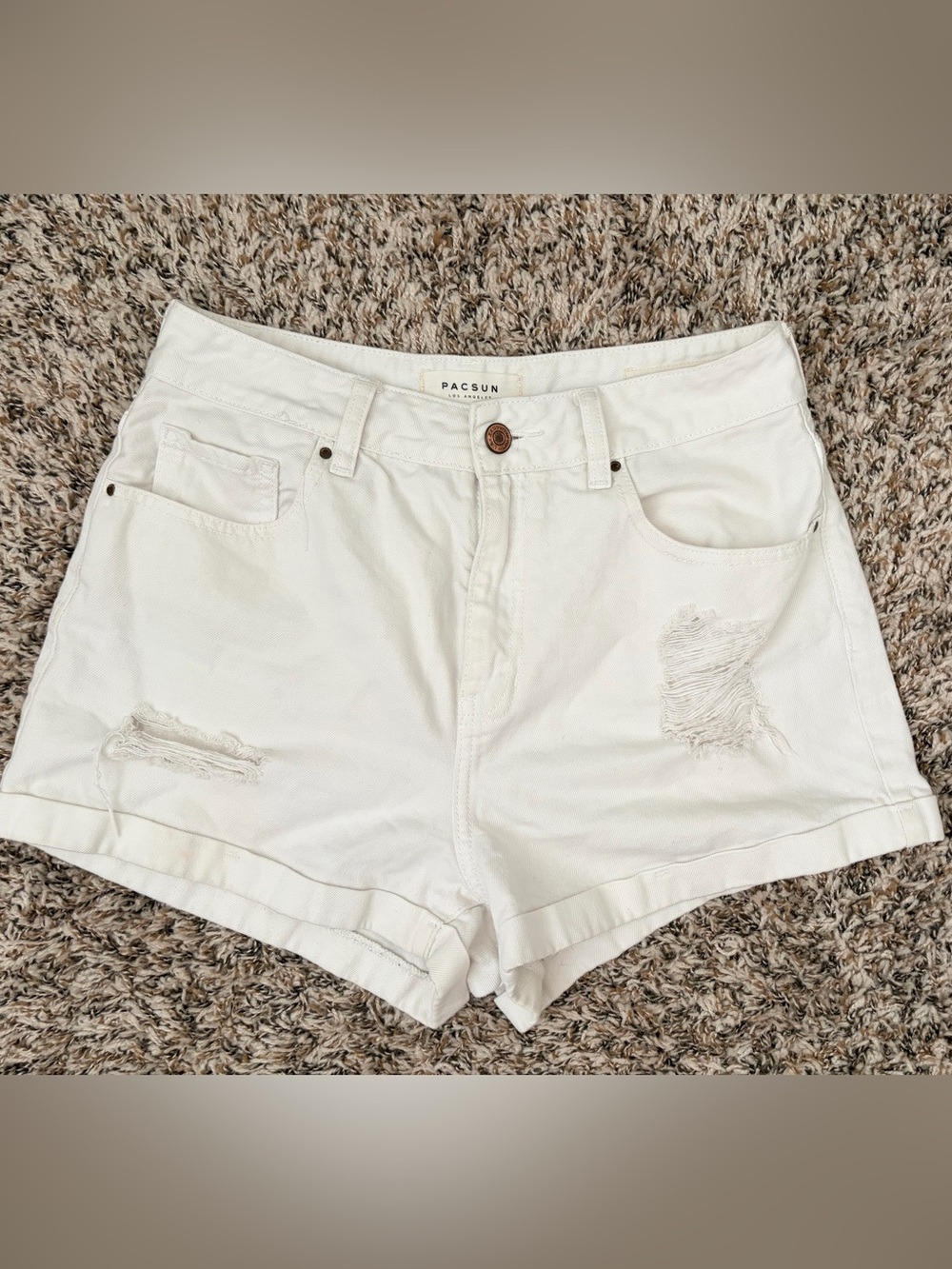 PacSun White High-Rise Distressed Denim mom Shorts